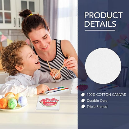 ESRICH Mini Stretched Canvas 12 Pack 4x4inch, 2/5''Profile Art Primed Canvases for Painting, 100% Cotton Small Professional Stretched Canvas for Kids and Art Supplies,for Acrylics,Oils&Other Painting.
