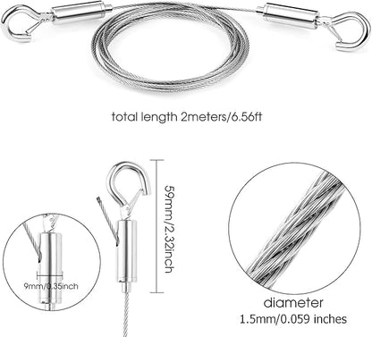 Adjustable Picture Hanging Wire 2PCS Mirror Frame Kit 2m x1.5mm Heavy Duty Stainless Steel Rope for Mirror Hanging Hardware,Light Lamp,Billboards,Basket Flowerpot Hold Up to 20kg