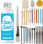 CALPALMY 100ml Gloss Air Dry Clay Glaze with 29pcs Clay Tools Kit – Clay Varnish Sealant for Surface Protection, Pottery and Sculpting Tools for Carving, Shaping, and Molding Crafts