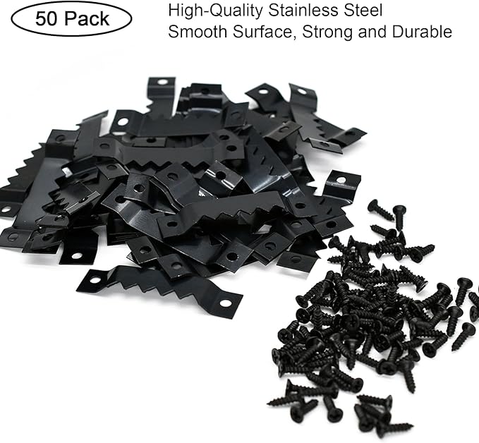 Sawtooth Picture Hangers Heavy Duty - Supports 50 lbs, 50 Pack Heavy Sawtooth Hangers with Screws, for Hanging Canvas Photos Frame Clock Paintings Artwork