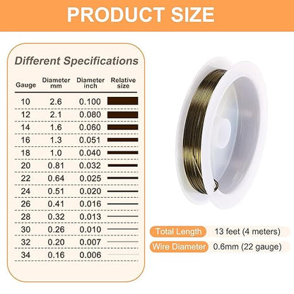HARFINGTON 13ft Jewelry Wire, 22 Gauge (0.6mm) Brass Craft Soft Metal Tarnish Resistant Copper Beading Wire for Jewelry Making Supplies Crafting, Ancient Blue