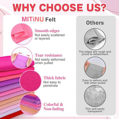 12 Rolls 8"x35"(20.5x90cm) 1.4mm Thick Soft Felt Fabric Sheet 12 Assorted Pink Series Colors Felt Pack for DIY Craft Sewing Squares Nonwoven Patchwork