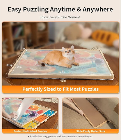Join&Joy 2000 Piece Puzzle Board Pro, with 6 Drawers & Cover, 40" x 29", Sort-Wise Colorful Felt Drawers, Wooden Jigsaw Puzzle Board, Birthday Gifts for Mom