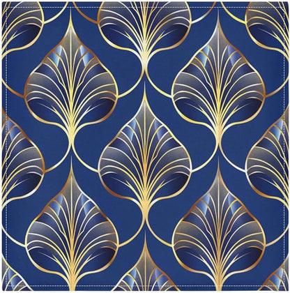 ALAZA Art Deco Floral Royal Blue & Gold Cloth Napkins Set of 1, 20x20 Inch Washable and Reusable Napkin for Decoupage Dinner Party Everyday Use