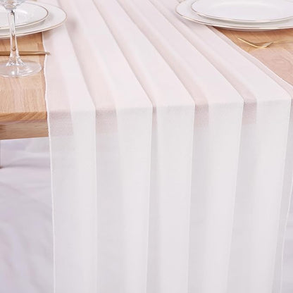 10ft White Chiffon Table Runner 30 x 120 Inches Romantic Sheer Table Runners for Wedding Party Bridal Baby Shower Birthday Holiday Decorations