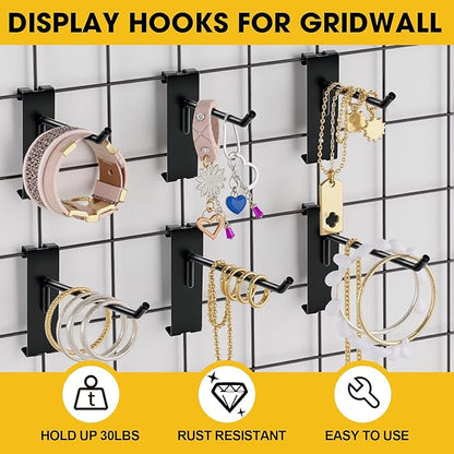Gridwall Hooks 4 Inch 6 Inch 8 Inch, 60 Pack Heavy Duty Display Hook for Wire Grid Wall Panel, Grid Wall Accessories for Retail, Craft Shows, Home Setup and Customized Display, Black