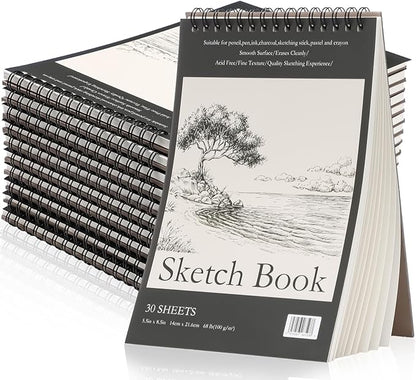 Jexine 40 Pcs 5.5'' x 8.5'' Top Spiral Bound Sketch Book 30 Sheet Each(68lb/100gsm), Sketching Drawing Pad Bulk Artist Sketch Pad Kids Drawing Paper Art Sketchbook for Painting (Tree)
