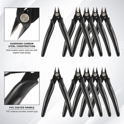 YaeCCC 10 Pack Wire Cutters Black Diagonal Cutting Pliers for Electronic, Model, Jewelry Making, 170 Flush Cutter 5 inch