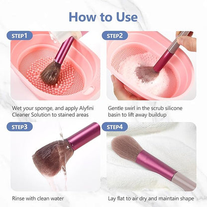 Alyfini Makeup Brush & Sponge Shampoo, Ultra Concentrated, Deep Clean Foundation/Lipstick, Professional Cleanser Solution, Efficient Dissolves Residue on Make Up Brushes/Sponges/Puff, 5.1 Fl Oz/150ml