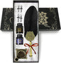 Quill pen ink set,Feather Pen and Ink Set,Antique Calligraphy Pen with 4 Replaceable Nibs,2 Bottle of ink,Feather Dip Pen Holder Christmas Gift for Men&Women.(Black)