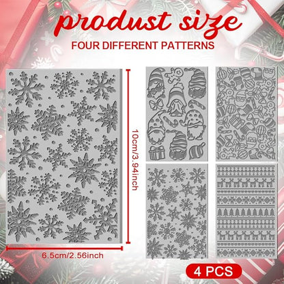 4PCS Christmas Polymer Clay Texture Sheets Set for Using with Clay Cutters, Snowflake Clay Texture Mats, Jewelry Making DIY Christmas Craft Tools