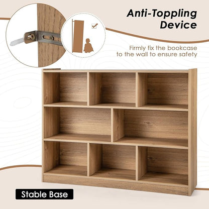 Toy Storage Organizer, 3-Tier Kids Bookshelf, 8 Cube Kids' Bookcases, Cabinets & Shelves, Wooden Toy Organizers, Small Book Shelf for Bedroom, Playroom, Classroom, Nursery (Natural)