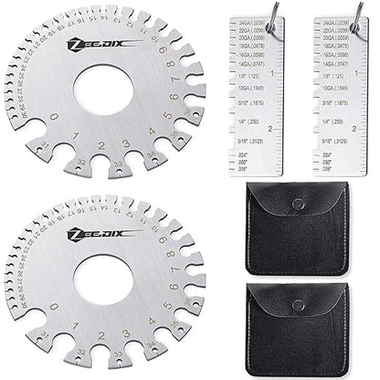 ZeeDix 4 Pcs Stainless Steel Metal Sheets Welding Thickness Gauge- Wire Gauge Measurement Tool, Standard Dual-Sided Round Wire Cable Sheet Gage and Wire Welding Material Thickness Gauge