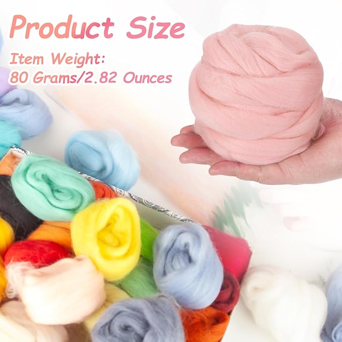 PATIKIL Wool Roving Yarn, 80G/2.82OZ Soft Felting Wool Pure Chunky Roving Yarn Bulk for Needle Felting Knitting Blanket Spinning Weaving DIY Craft, Light Pink