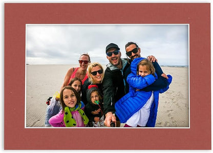 Pack of Ten 8x10 Mats Bevel Cut for 6x8 Photos - Acid Free Brick Red Precut Matboards for Pictures, Photos, Framing - 4-ply Thickness