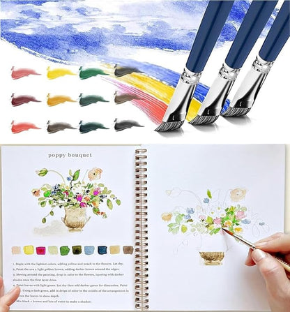 Watercolor Workbooks, Beginner Watercolor Painting Kit – 12 Colors Paint Set with Brush