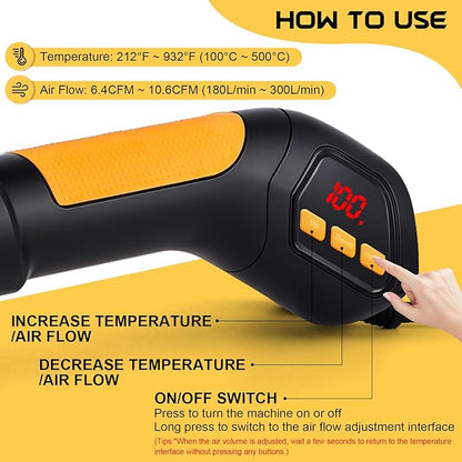Heat Gun, 700W 212°F~932℉(100°C~500°C) Mini Soldering Heat Gun Hot Air Rework Station with LED Digital Display & 5Pcs Nozzles & 5Pcs Accessories for Crafting Shrink Tubing Electronics DIY(5FT)