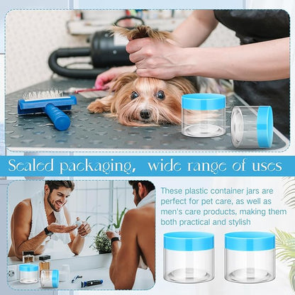 SATINIOR 12 Pack 6 oz Plastic Container Jars with Lids Round Clear Travel Cosmetic Container Slime Jars for Toiletries, Lotion, Cream, Ointments, Makeup, Rhinestone, Samples, Kitchen Storage(Blue)