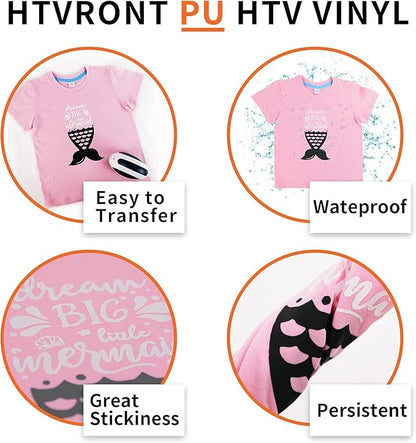 HTVRONT HTV Heat Transfer Vinyl Bundle: 12 White HTV Vinyl and 11 Black Heat Transfer Vinyl Sheets, 12"x12" PU Iron on Vinyl Plus 1 PTFE Sheet Easy to Cut & Weed for Heat Design