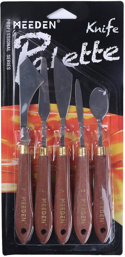 MEEDEN 5 Pieces Painting Knife Set Versatile Stainless Steel Spatula Palette Knife Oil Painting Accessories Mixing Scraper for Oil, Paint Color Mixing, Acrylic Painting