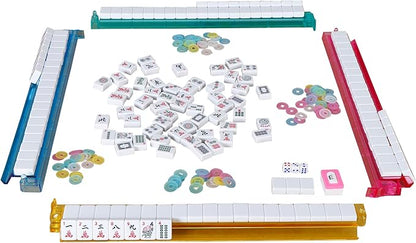 Smartxchoices 166 Tiles Mah Jongg Set American Mahjong, 4 All-in-One Mahjong Racks with Pushers, Mahjongg Game with Soft Velour Blue Bag, Western Mah Jongg Tiles