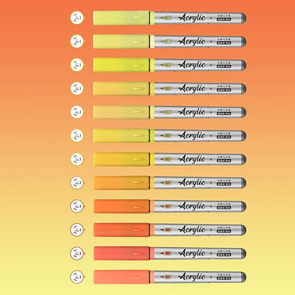 Yellow Orange Acrylic Paint Pens,12 Color Paint Pens Markers,Brush Tip Paint Pens for Rock Painting Wood Glass Ceramic Canvas Stone DIY Crafts Making Art Supplies