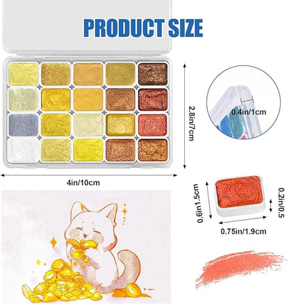Mini Glitter Watercolor Paint Set, 20 Colors Shimmer Metallic Watercolour Painting Sets, Solid Pearl Water Color Paints for Kids, Adult, 1ml Trial Pack (Gold 20)