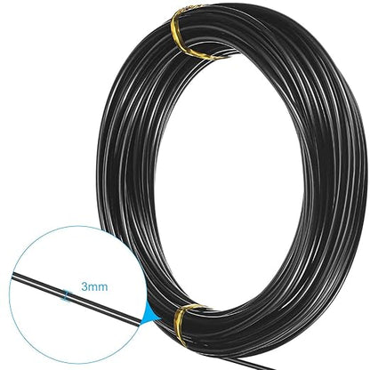 TecUnite Aluminum Craft Wire for Sculpting Armature Bendable Craft Wire for DIY Jewelry Making(Black, 10 M X 3 mm, 1 Roll)