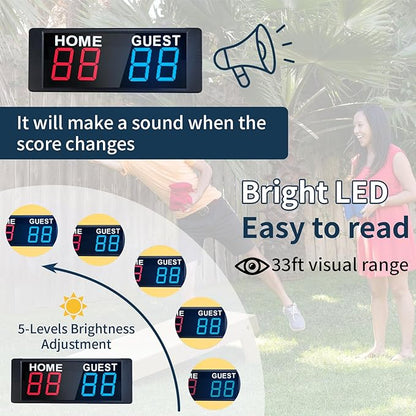 YZ Magnetic Battery Powered Cornhole Scoreboard,Portable Digital Scoreboard with Remote,Ping Pong Score Keeper with Buzzer,LED Electronic Scoreboard for Basketball/Baseball/Volleyball/Billiard Games