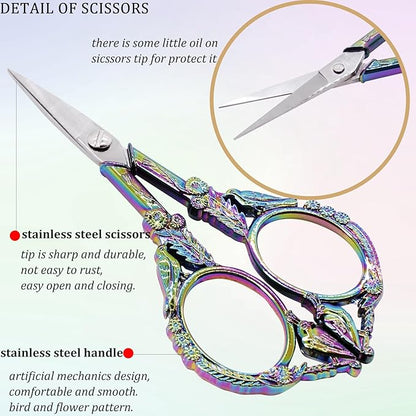 BIHRTC 4.5Inch Sewing Scissors Stainless Steel Sharp Tip Scissors with Leather Cover Tassel Small Crafting Household Shear for Cross Stitch Needlework Beading DIY Threading