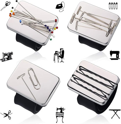 Magnetic Wrist Sewing Pincushion with 100 Pieces 1.5 Inch Ball Head Sewing Pins Set Wrist Magnetic Pin Holder Gift Supplies(Black)
