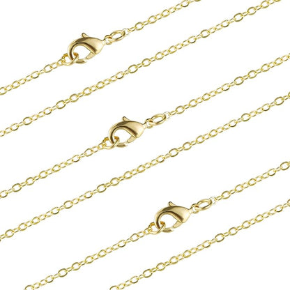 ALEXCRAFT Wholesale 12 PCS Gold Plated Brass Flat Cable Chain Finished Necklace Chains Bulk for Jewelry Making(20 Inch(2MM))