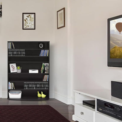 Adjustable Shelves Multimedia Storage Tower Rack with Spacious Media Organization, Durable Design, Versatile Rack for DVDs, CDs, Games, and More Espresso/6 Tier