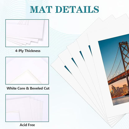 ZBEIVAN 11x14 White Picture Mats with Core Bevel Cut Frame Mattes for 8.5x11 Pictures - Pack of 5