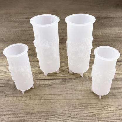 Flower Pillar Candle Molds 4pcs Rose Lily of The Valley Cylinder Silicone Molds for Candle Making Soaps Resin Clay Decoration Crafts DIY (Style -1)