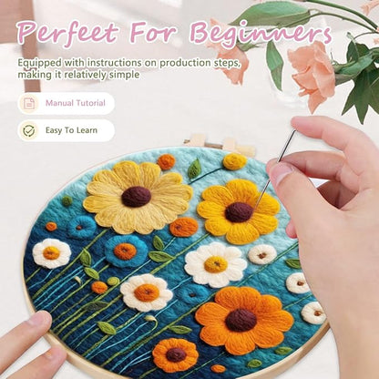 yesJRL Needle Felting Kits Beginners, Natural Landscape DIY Wool Needle Felting Starter Kit, Floral Needle Felt Set with Foam Pad, Felt Cloth and Instructions, Used for Home Decoration (Pink)