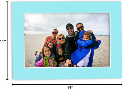 11x14 Mat Bevel Cut for 8.5x11 Photos - Acid Free Aquamarine Blue Precut Matboard - For Pictures, Photos, Framing - 4-ply Thickness