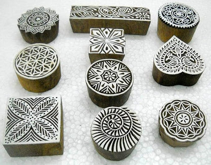 Wholesale Lot of 10 Classic Designs Wooden Block Stamps/ Tattoo/ Indian Textile Printing Blocks
