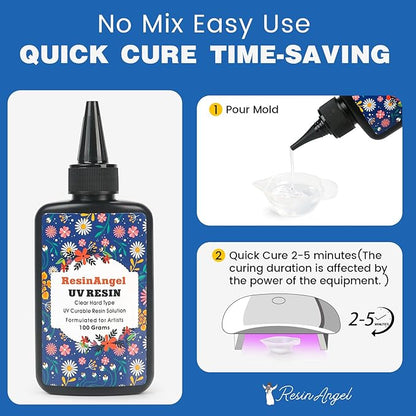 500g UV Resin kit, Crystal Clear Hard, Premixed UV Epoxica Resina Fast Curing Sunlight Activated with Casting Tools for Beginners Jewelry Making, DIY Art Crafts, Coating