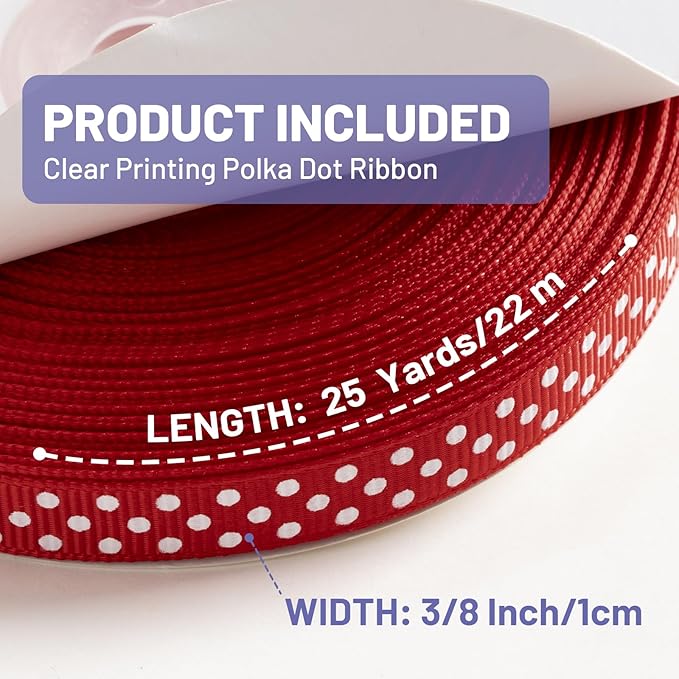 Polka Dot Grosgrain Ribbon 3/8 Inch, 25 Yards Spool Red and White Dot Craft Ribbon for Christmas Gift Wrapping DIY Crafts Hair Bows Wedding Party Decor Sewing and Home Decoration