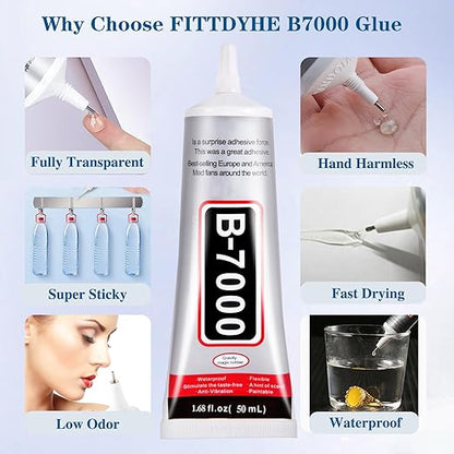 B7000 Glue Clear with Precision Tip，50Ml B7000 Glue Clear for Rhinestones Glue for Crafts, Multipurpose Jewelry Glue for Fabric DIY Craft Makeup Shoes Jewelry Making Nail Art