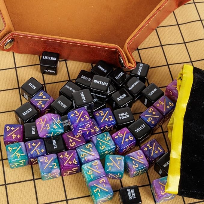48 PCS MTG Counter Token Dice Abilities Keyword Counters Bulk Creature Stats Buff Magic The Gathering Tokens Dice Set with Bag TCG Card Games Accessories (MTG)