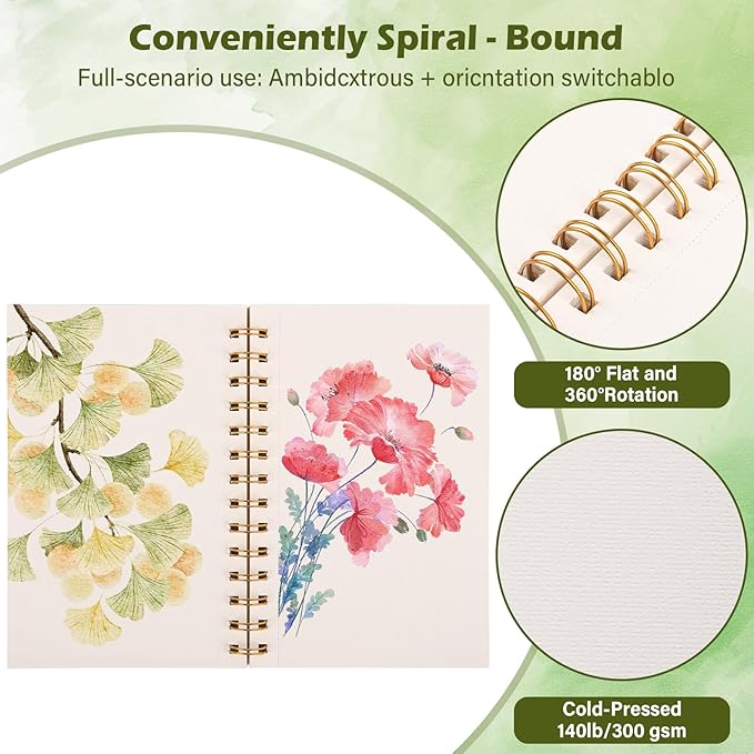3-Packs Watercolor Paper Pad 3.5x5.5 Inch | 30 Sheets 140lb/300g,Spiral-Bound, Tear-Resistant & No-Bleed | Artist-Grade for Water Color Paper/Ink | Compact Travel Sketchbook (Adults, Students)