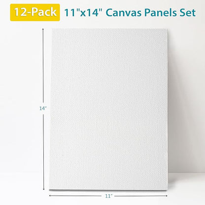 KEFF 12-Pack Bulk Canvas Boards - 11x14, Primed 100% Cotton for Acrylic, Oil, Watercolor, Tempera - Art Supplies for Adults & Kids