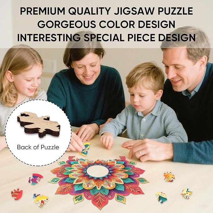 Wooden Puzzles for Adults 500 Pieces, Hollow Mandala Jigsaw Puzzles, Unique Design Color Challenge Adult Puzzles for Family Game Gift, Home Decor, 17.6x16.7 inch