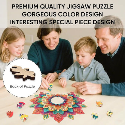 Wooden Puzzles for Adults 500 Pieces, Hollow Mandala Jigsaw Puzzles, Unique Design Color Challenge Adult Puzzles for Family Game Gift, Home Decor, 17.6x16.7 inch