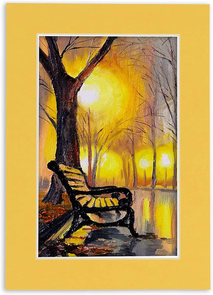 Pack of Ten Acid Free 11x14 Mats Bevel Cut for 8.5x11 Photos - Chamois Yellow Precut Matboards With Backing Boards and Self Seal Photo Mat Bags For Pictures, Photos, Framing - 4-ply Thickness