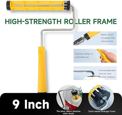 VOOMEY 9 Inch Foot-Operated Paint Tray，Paint Roller Frame,12 Pcs Paint Tray Liner with 4 Set Paint Roller Trays，House Painting Supplies