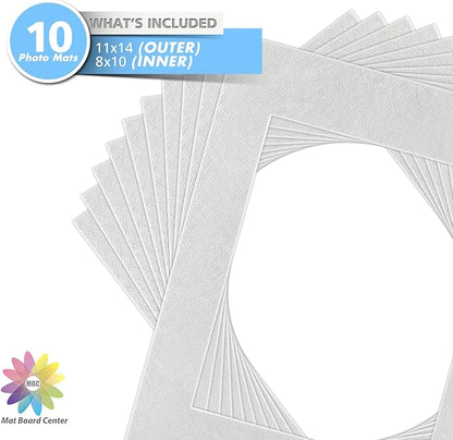 Mat Board Center, Pack of 10, 11x14 Silver Color Mats for 8x10 Pictures, Photos- Bevel Cut, Acid Free, 4-ply Thickness, White Core