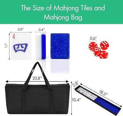 American Mahjong Set with 160 Acrylic White Tiles and 4 Transparent Holders/Pushers, Portable American Style Mahjong Game with Carrying Bag, Classic Board Games for Family Night